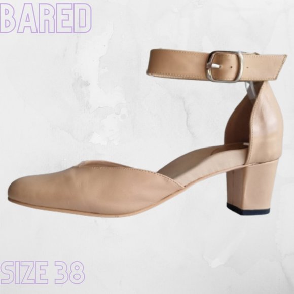 Bared Footwear Shoes - Bared Footwear Nude Leather Round Toe Block Heel Shoes Size 38
